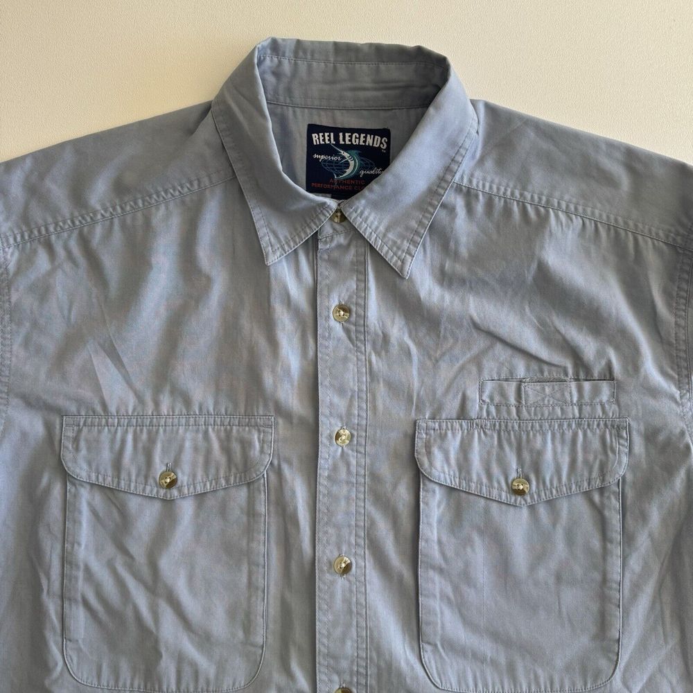Reel Legends Shirt‎ Mens Large Blue Outdoor Short Sleeve Button Up